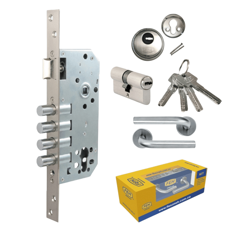 KIT CERRADURA DE INCRUSTAR MANIJA FEH 4 BULONES 6541