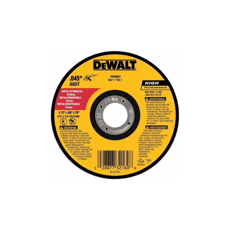 DISCO CORTE METAL 4 1/2 DEWALT DW8062