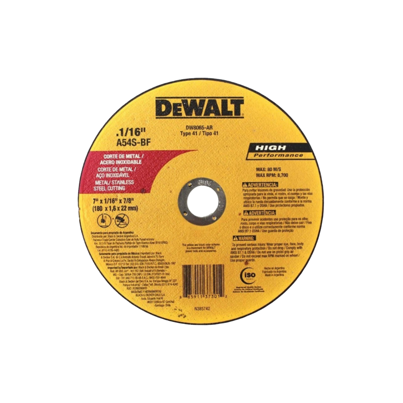 DISCO CORTE METAL 7 PULG DEWALT DW8065