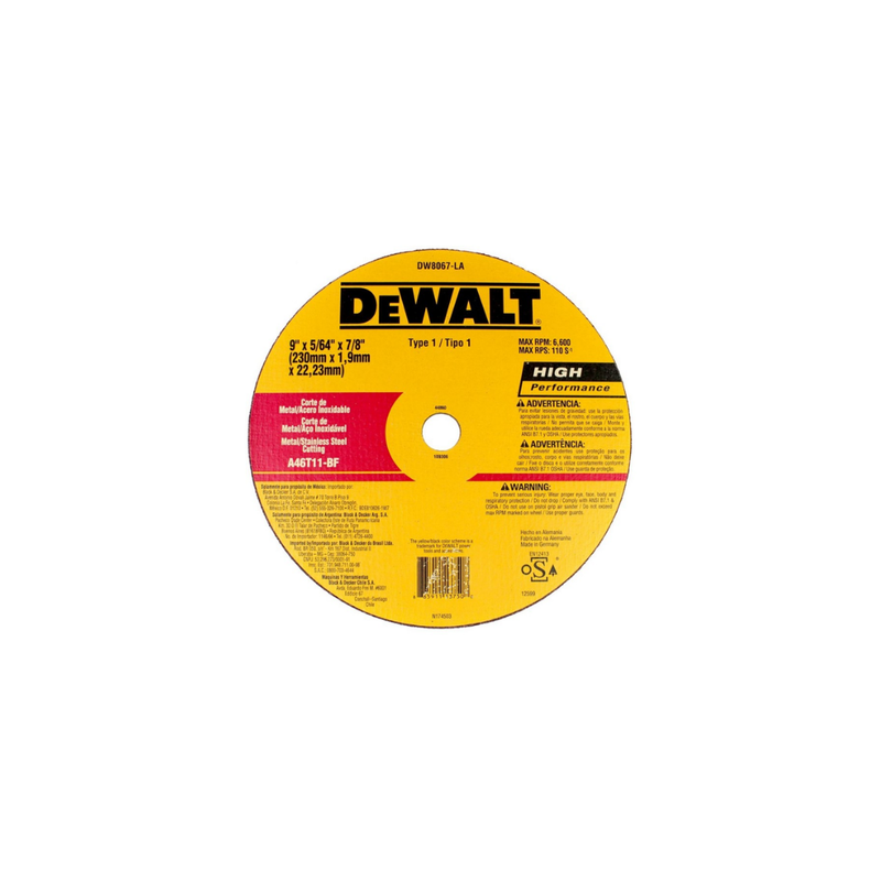 DISCO CORTE METAL 9 PULG DEWALT DW8067