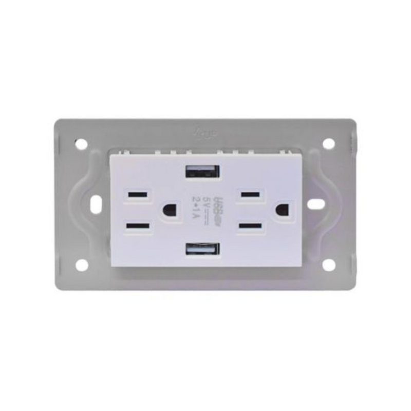 TOMA DOBLE MAS 2 USB LUXOR BLANCA INTERCAMBIABLE SIN TAPA DUKE ENERGY